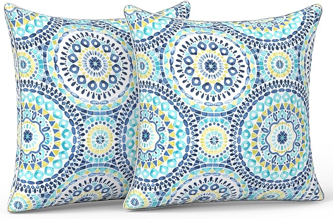 LVTXIII Set of 2 Patio Throw Pillows Waterproof 20"x20" Fade Resistant Outdoor Throw Pillows with Inserts, Fluffy Decorative Garden Toss Pillow Cushions for Home Patio Coach Sofa Use, Delancey Baltic