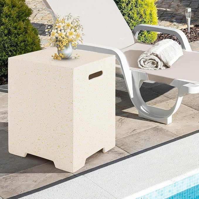 Giantex Propane Tank Cover Table - 16" Square Hideaway Table w/Waterproof and Side Handles, Outdoor Terrazzo Storage, 20 lb Propane Tank Cover for Fire Pit Gas Grill Griddle