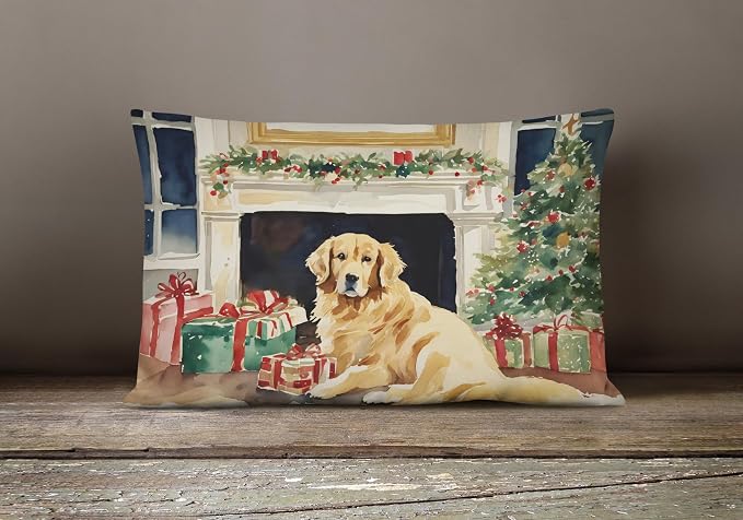 Caroline's Treasures DAC2667PW1216 Golden Retriever Cozy Christmas Throw Pillow Machine Washable, Indoor Outdoor Decorative Pillow for Couch, Bed or Patio, 12HX16W