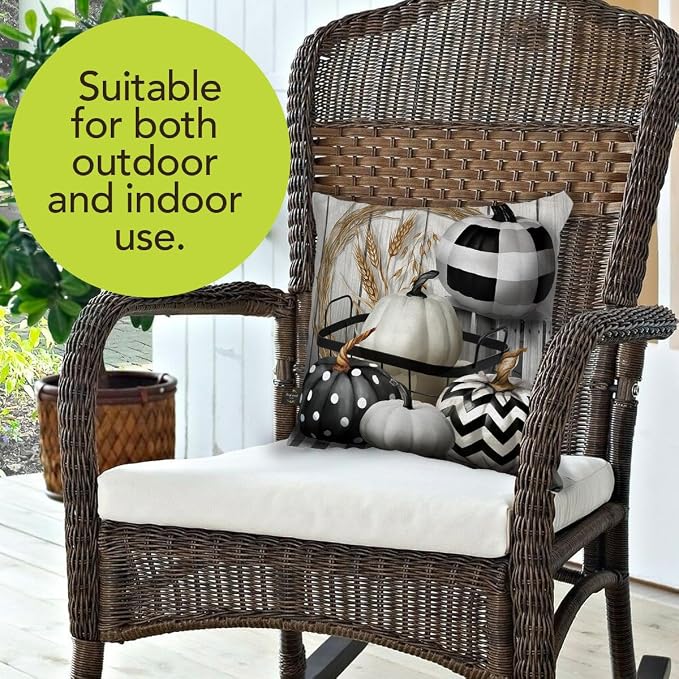 Briarwood Lane Indoor/Outdoor Pillow 17x17 Black White Pumpkins Fall Decorative for Fall Pillow