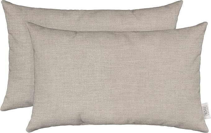 RSH DECOR Sunbrella 26" x 16" Lumbar Throw Pillows Set of 2 | Water and Fade-Resistant Performance Fabric | Outdoor Pillow Covers with Down-Alternative Inserts | Made in USA (Spectrum Dove)