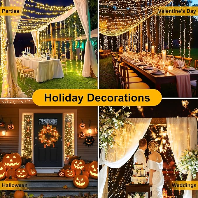 Extra Long 132FT Christmas Decorative Mini Lights, 400 LED Green Wire Fairy Starry String Lights Plug in, Timer & Memory & 8 Modes, for Indoor Outdoor Xmas Tree Wedding Party Decoration,Warm White