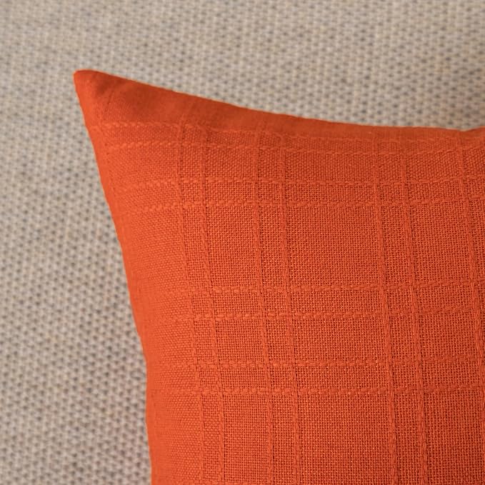 Kevin Textile Outdoor Waterproof 26”x26” Pillow Covers 2 Pack, Orange | Water Resistant, Soft Faux Linen-cotton Yarn-dyed Woven Texture Throw Pillow Covers for Tent Patio Garden Couch Sofa