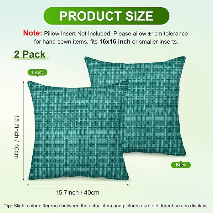 M METERXITY 2-Pack Outdoor Waterproof Throw Pillow Cover, 16x16 Inch Linen Weaving Texture Decorative Cushion Cover for Patio/Balcony/Garden, Water Resistant Pillow Case [Teal]