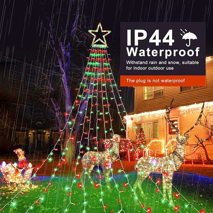Christmas Lights Outdoor, 320 LED 8 Light Modes Outdoor Christmas Decorations, Plug-in Waterproof Christmas String Lights for Yard, Garden, Party, Holiday, Xmas Decor - Red & Green