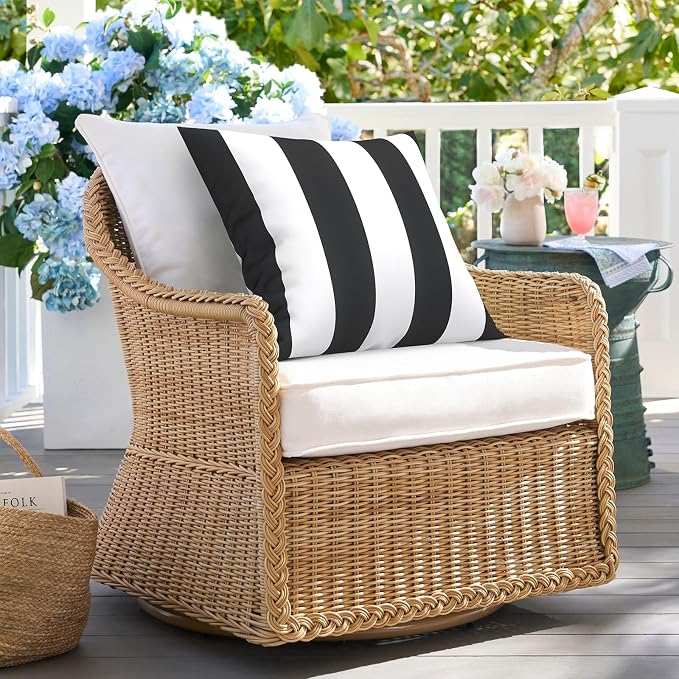 DYTXIII Pack of 2 Waterproof Outdoor Pillow with Inserts, 18x18 Square Patio Decorative Throw Pillow for Home,Sofa,Bench and Patio Furniture,Cabana Black