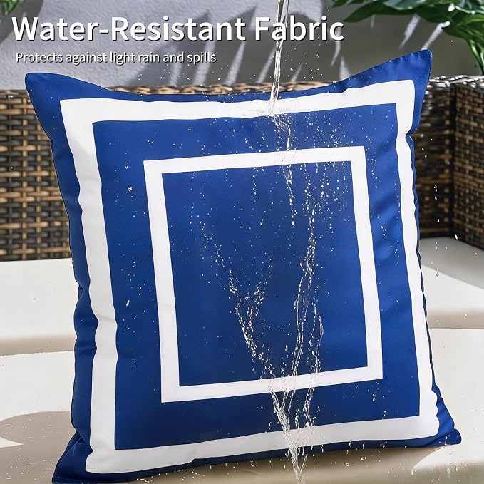 Pyonic Outdoor Waterproof Throw Pillow Covers 18 X 18 Inches Navy Blue and White Geometric Modern Pillow Covers for Patio Garden Porch Set of 2