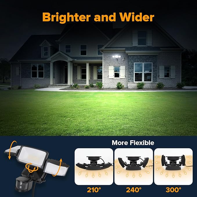 LUTEC 2 Pack 50W Motion Sensor Outdoor Lights, 5500 LM Plug in Flood Light Outdoor, Dusk to Dawn, IP65 Waterproof Security Lighting, 5000K Daylight, Adjustable Wall-Mounted for Garage, Yard, Porch
