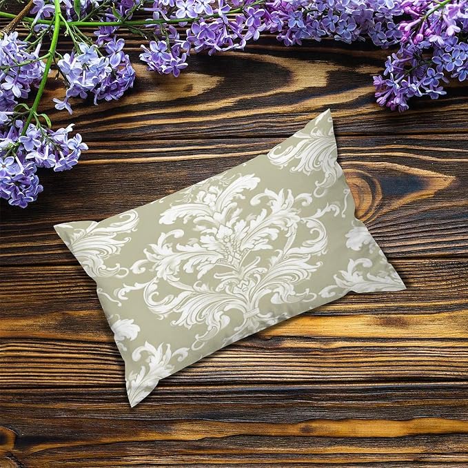 Set of 2 Tan Off Green White Damask Pattern Print Pillow Cases 12x18in Cushion Covers Farmhouse Pillows Covers for Couch Living Room Office Soft Rectangle Accent Pillowcase for Kids
