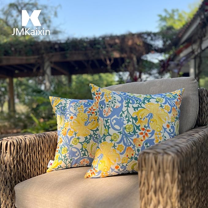 Outdoor Throw Pillows 18×18 Inch Waterproof Pillows with Inserts | Set of 2 Fade Resistant Decorative Square Pillows for Couch, Sofa and Patio Furniture