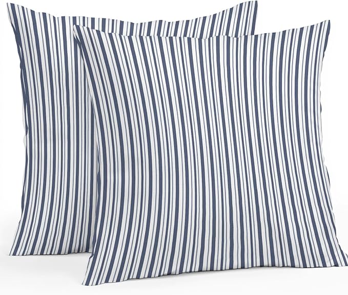 Navy Blue Vertical Stripes Waterproof Outdoor Pillow Covers Set of 2 Home Decor, Pinstripes Apricot Lines Pillowcase Patio Pillow Covers for Couch Bench Patio Furniture Garden 26x26in