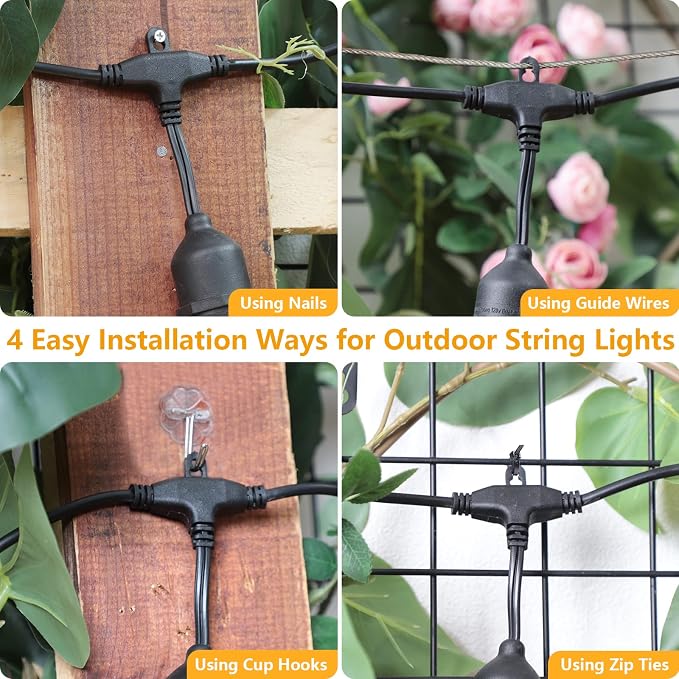 96FT(2x48FT) 3 Colors LED Outdoor String Lights with Remote, Black | Plug in, Jump/Fade/Static Modes, 2700K/4000K/5000K, 30+2 S14 Bulbs, Dimmable, Shatterproof, Waterproof, for Patio Cafe
