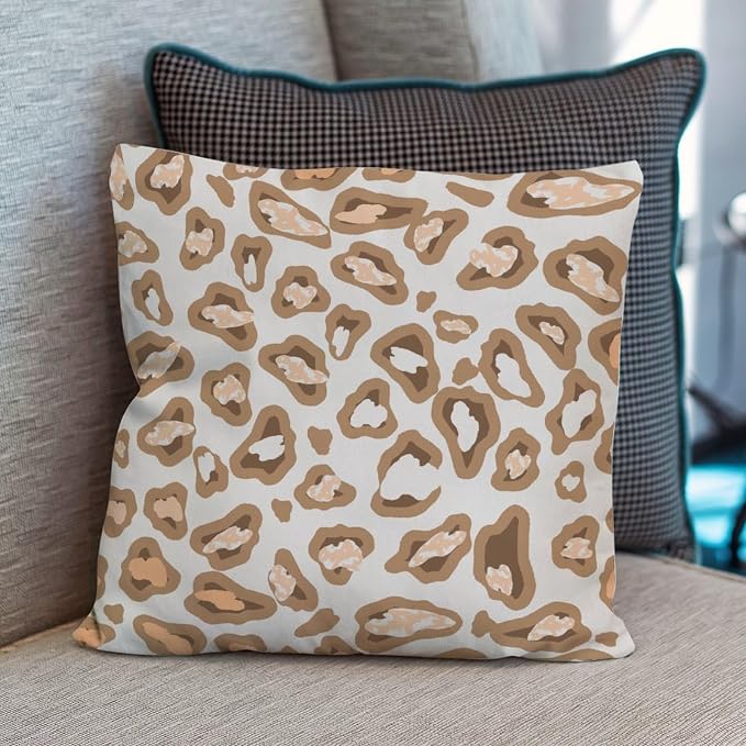 Chinoiserie Cheetah Print Pillow Cover Light Brown and Light Gray Throw Pillow Cover Rustic Outdoor Waterproof Decorative Pillow Cover for Patio Tent Couch 22x22 in