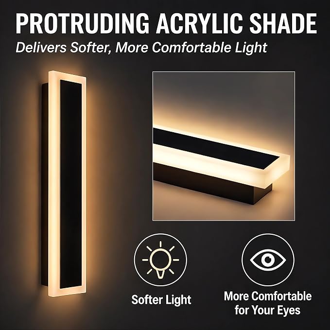 Modern Outdoor Wall Light 1pack 39in, 4.72in Width, Dimmable LED | 2000LM for Garage Front Door Porch, IP65 Waterproof Outdoor Sconce, Cover All Jbox, 3000K-6000K Adjustable, Matte Black