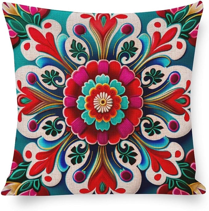 Pillows Mexican Flowers Outdoor Square Pillow Cushion Cases Garden Flowers Soft Throw Pillows for Couch 20"x20" Home Sofa Decor PillowcaseThrow Pillow Covers Decorative Outdoor Linen Pillow Covers