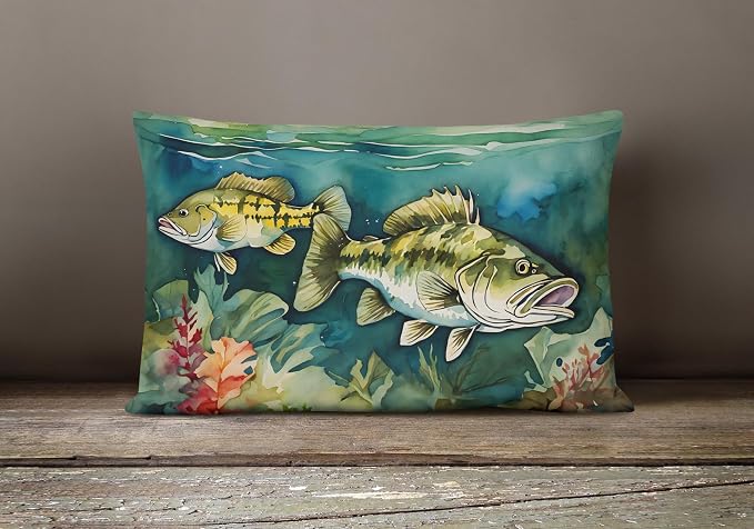Caroline's Treasures DAC2826PW1216 Smallmouth Bass Throw Pillow Machine Washable, Indoor Outdoor Decorative Pillow for Couch, Bed or Patio, 12HX16W