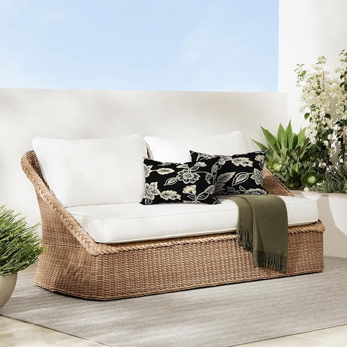 DYTXIII Pack of 2 Outdoor Waterproof Lumbar Pillow Covers ONLY, 12x20 Rectangle Decorative Double Printed Pillow Cases for Patio Couch Porch Furniture - Vines Black