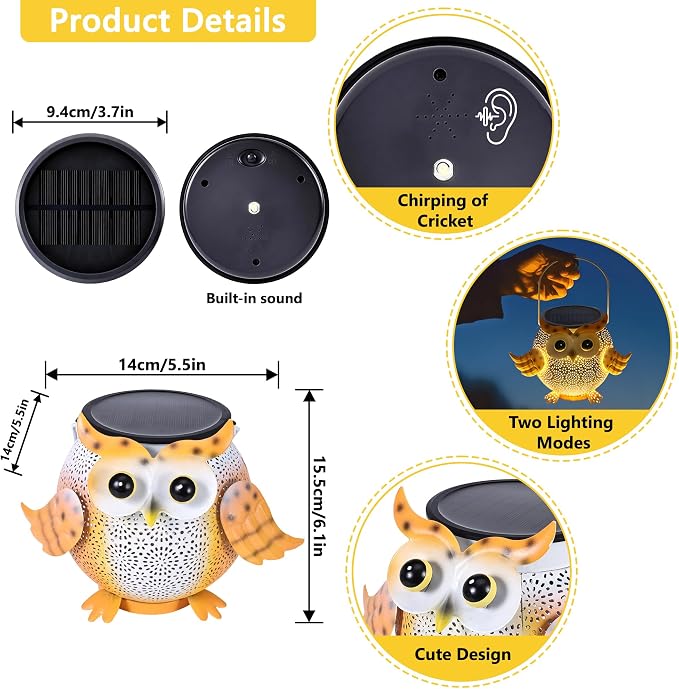 Solar Lantern Outdoor Lights, Cute Metal Solar Owl Lamp with Sound, Waterproof 2 Mode Hanging Solar Owl Lights for Yard Garden Patio Tree Pathway Lawn Outdoor Decorations