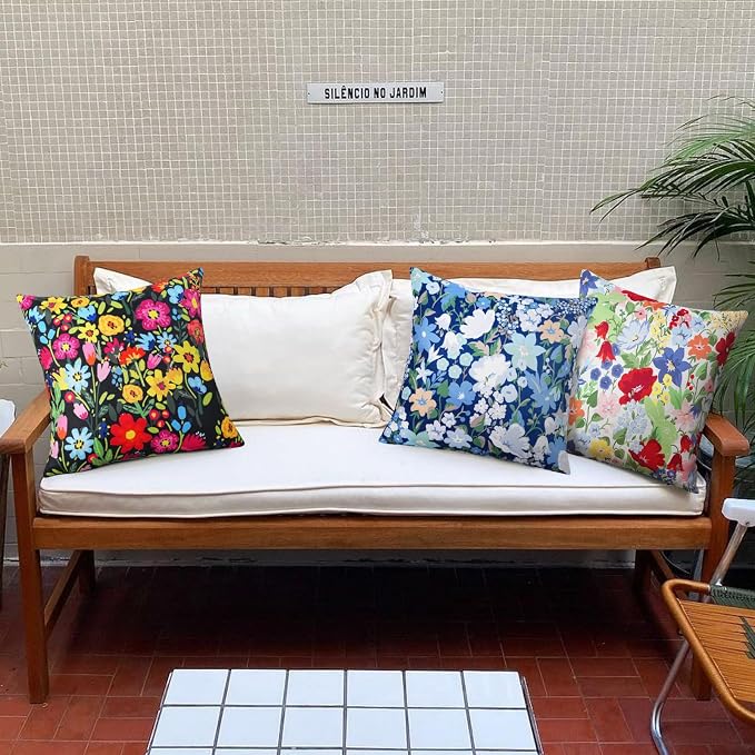 Adabana Outdoor Waterproof Floral Pillow Covers 18x18 Inch | Colorful Outdoor Pillow Covers Summer Decirative for Patio Furniture Porch Garden Pillows