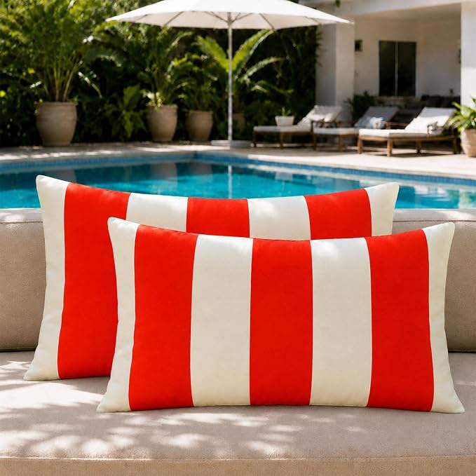 Allorry Outdoor Pillow Covers 12x20 Orange Red Striped Outdoor Decor 007G12 | Striped Pillow Covers|for Spring Summer Outdoor Waterproof Garden Patio Furniture Sofa Bed Home Decor