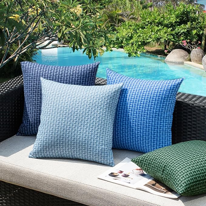 Kevin Textile Outdoor Waterproof 16"x16" Pillow Covers 2 Pack, Dark Green | Water Resistant Weaving Faux Linen Texture Throw Pillow Covers, Outside Decorative Pillowcases for Garden Patio Balcony Couch