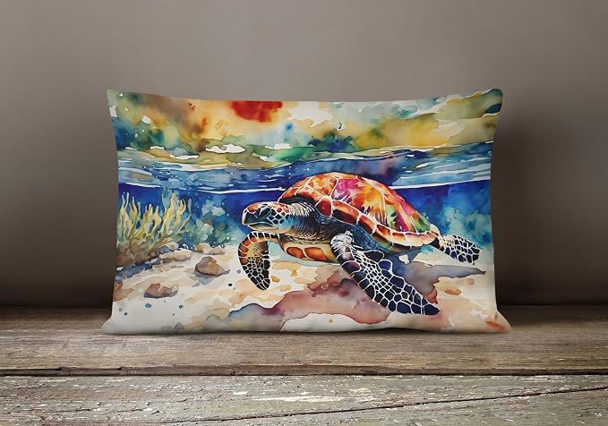 Caroline's Treasures DAC2806PW1216 Loggerhead Sea Turtle Throw Pillow Machine Washable, Indoor Outdoor Decorative Pillow for Couch, Bed or Patio, 12HX16W