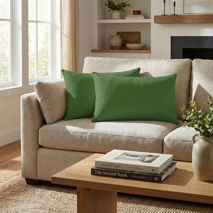 RSH DECOR: Designer Select Outdura Jumbo Lumbar Pillows Set of 2 | 26" x 16" | Water and Fade-Resistant Performance Fabric | Indoor Outdoor Accent Pillows | Made in USA (Clover Green)
