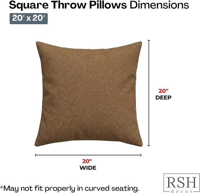 RSH DECOR Square Throw Pillows Set of 4, 20" x 20", Outdoor Pillows Waterproof, Outdoor Pillow Covers, Pillow Covers for Couch, Canvas Sepia, Made in USA