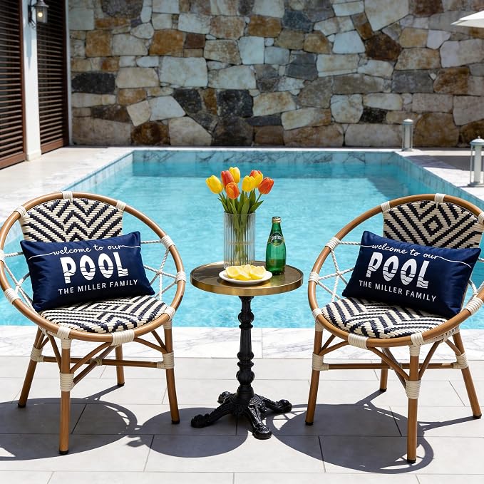 Waterproof Outdoor Pillow Covers 12x20 Inch Set of 2 | Welcome to Our Pool Navy Blue Outdoor Throw Pillow Covers, Summer Decorative Cushion Cases for Patio Garden Porch Sofa