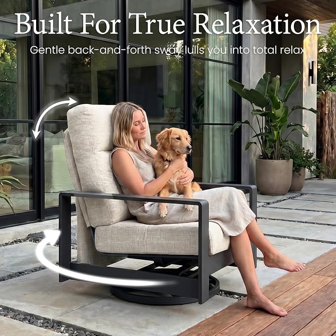LayinSun 1-Piece Patio Furniture Set, Outdoor Aluminum Conversation Set with Swivel Chair and 6" Thick Cushions, Modern Sectional Sets for Balcony Backyard Pool