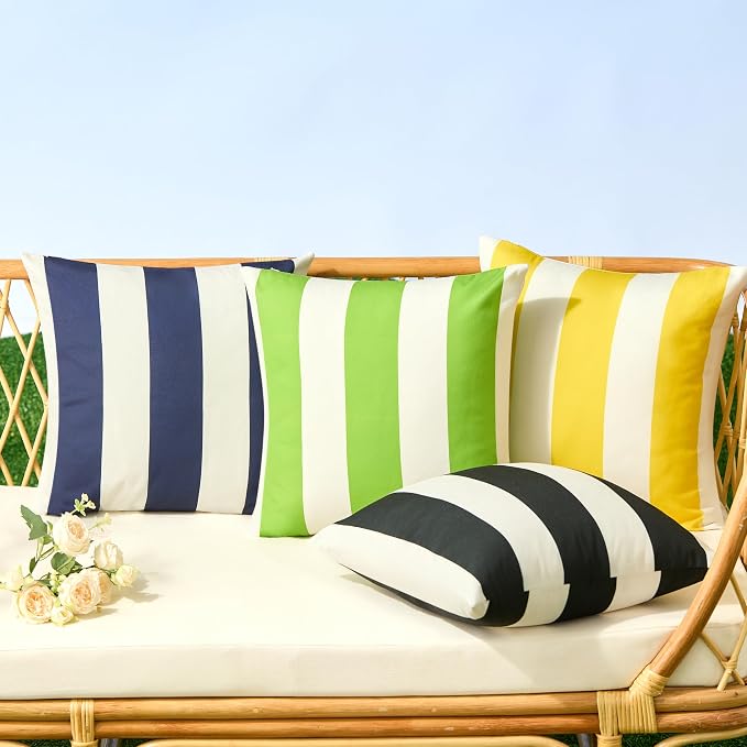 Allorry Outdoor Pillow Covers 18x18 Sage Green Striped Outdoor Decor 007E18 | Striped Pillow Covers|for Spring Summer Outdoor Waterproof Garden Patio Furniture Sofa Bed Home Decor