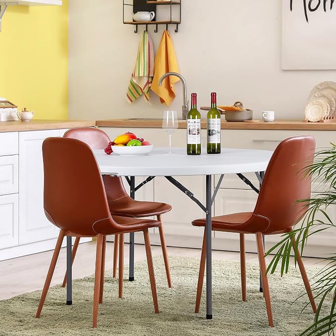 48" Round Folding Table Plastic Card Table Circle Dining Table Heavy Duty Portable w/Handle for Picnic Party Camping Dining Wedding Event Indoor Outdoor Lightweight White