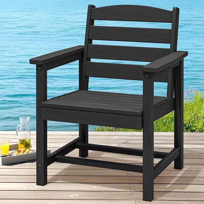 SERWALL Outdoor Dining Chairs Set of 2, All-Weather HDPE Patio Chair with 19.7" Widened Seat, for Backyard, Garden, Black
