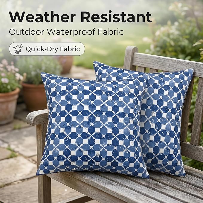 JMGBird Blue Throw Pillows Outdoor Pillow Inserts Included | 18x18 Outdoor Pillows Waterproof Outdoor Throw Pillow set of 2 Outdoor Patio Pillows for couch