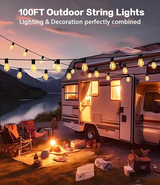 Tenmiro 100FT LED Outdoor String Lights with Remote, 35+ 1 Shatterproof Bulbs Waterproof and Dimmable Patio Lights for Porch, Garden, Backyard, Deck, Balcony, Hanging Lighting Decor