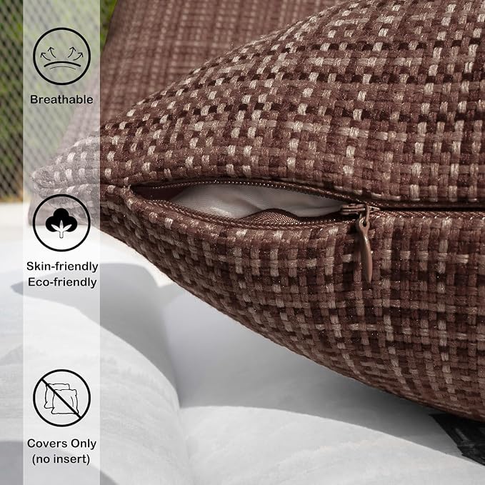 Kevin Textile Outdoor Waterproof 14"x36" Lumbar Pillow Cover 1 Pack Coffee | Water Resistant, Faux Linen Yarn-dyed, Woven Texture Throw Pillow Covers for Tent Patio Garden Couch Sofa