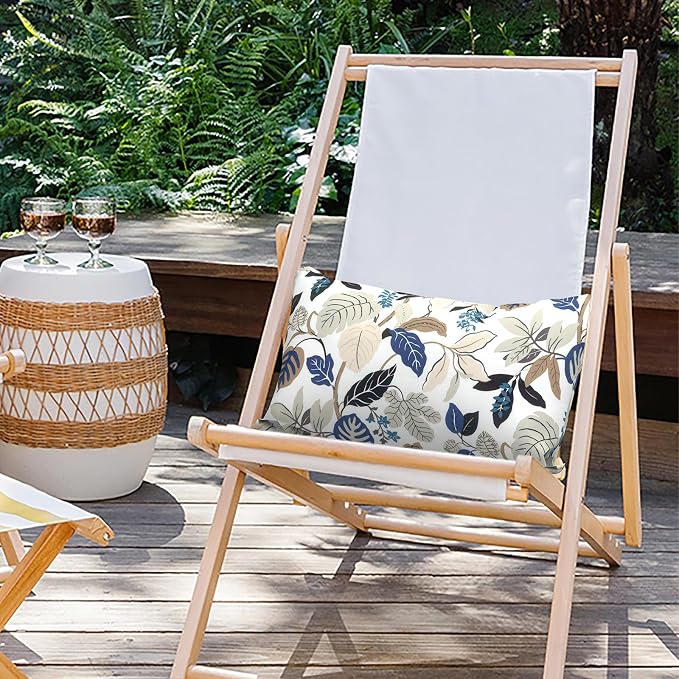 Outdoor Lumbar Pillows 12x20 inch, Rectangle Throw Pillows with Inserts, Decorative Lumbar Cushions for Patio Furniture Garden Couch Home Sofa Office Chair, Pack of 2, Breeze Leaves Beige