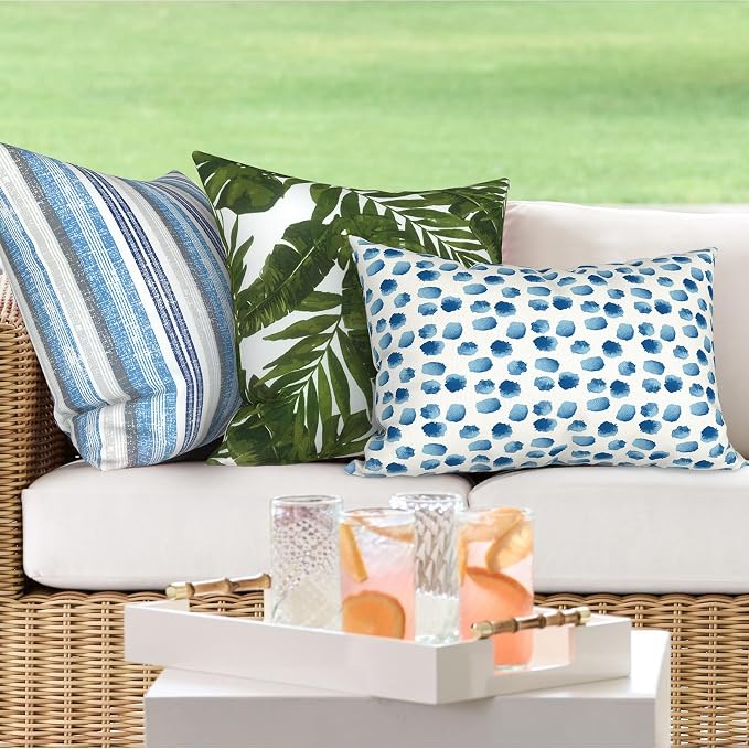 DYTXIII Pack of 2 Waterproof Outdoor Lumbar Pillow with Inserts, 12x20 in Rectangle Decorative Patio Throw Pillow for Home, Sofa,Bench and Patio Furniture, Brush Blue