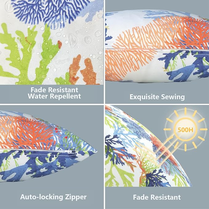 LVTXIII Outdoor/Indoor Lumbar Pillow Covers, Patio Fade Resistant Lumbar Pillow Cases ONLY, Tropical Lumbar Cushion Covers for Home and Garden Furniture Decor,12” x 20”, Pack of 2, Coral Multi