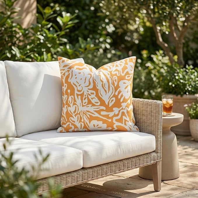 Fab Habitat Indoor/Outdoor Throw Pillow Made from Recycled Polyester Yarn - Double Sided, Stain Resistant, Machine Washable - Abstract - Patio, Deck, Living Room - Glamis Mustard Yellow (20" x 20")