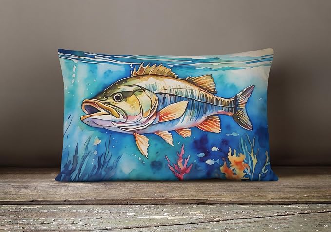 Caroline's Treasures DAC2833PW1216 Striped Bass Throw Pillow Machine Washable, Indoor Outdoor Decorative Pillow for Couch, Bed or Patio, 12HX16W