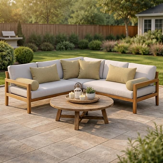 RSH DECOR Set of 6 Outdoor Pillow, Outdoor Pillows for Patio, Pillows w/Polyester Pillow Cases | Water & Fade Resistant Fabric | 17" Square, 20x12 Lumbar, 20x6 Neck Roll - Future Mineral