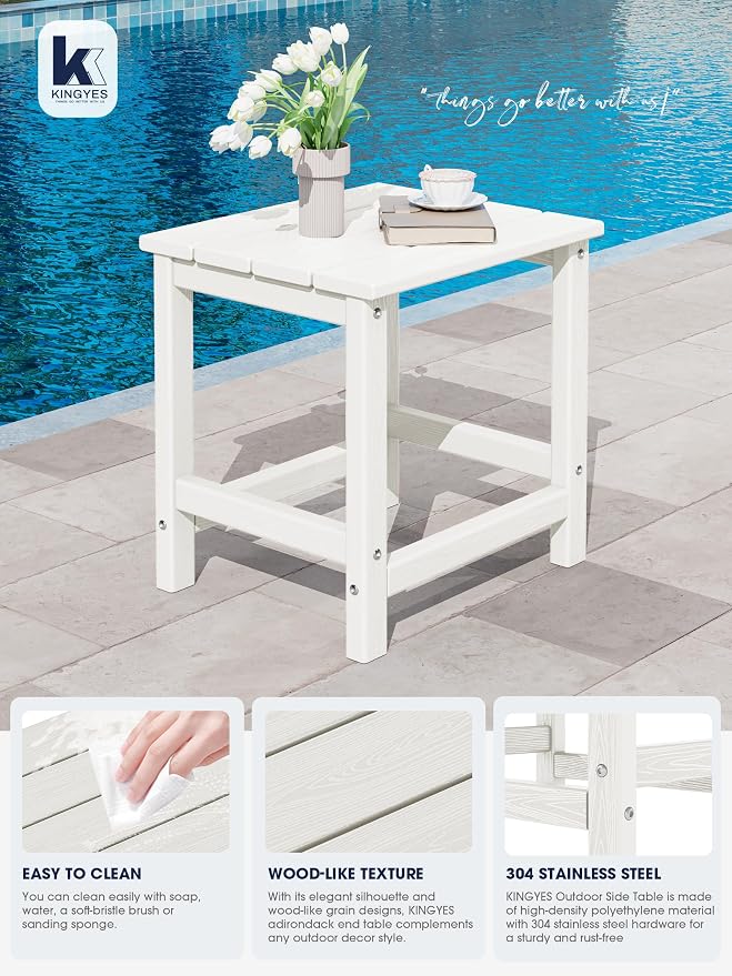 KINGYES Adirondack Outdoor Side Tables Set of 2, White