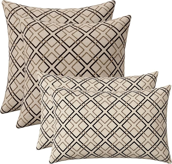 RSH DECOR: Sunbrella Lumbar & Square Pillows Set of 4 | 20" x 12" & 17" x 17" | Water and Fade-Resistant Performance Fabric | Outdoor Throw Pillows for Patio Furniture | Made in USA (Dwell Mahogany)