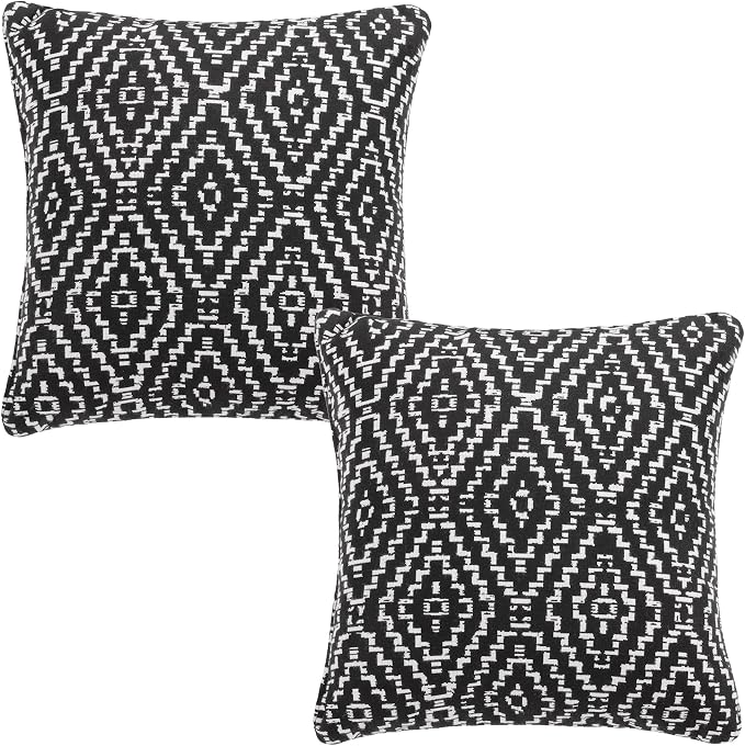 Outdoor Pillows, Patio Decorative Pillows Pack of 2, Waterproof Throw Pillows for Outdoor Furniture, 16× 16 Comfortable Spring Outdoor Pillows for Bed, Couch, Sofa, Black Geometric