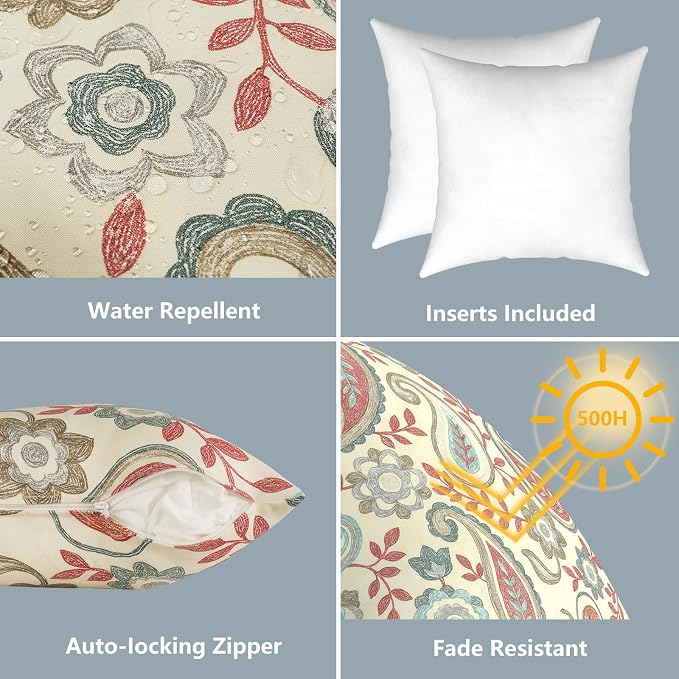 LVTXIII Outdoor Pillows 20x20 Inch, 2 Pack Large Decorative Square Throw Pillows with Inserts for Couch, Bed, Floor Seating, Patio Furniture, Paisley Vintage