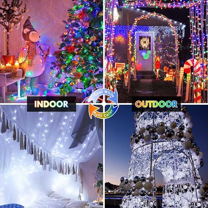 100 LED Connectable String Lights, 33FT Christmas Lights Outdoor Indoor | Multicolor, 13 Modes, Timer, Clear Wire Waterproof Twinkle Fairy Lights Plug in for Bedroom Classroom Patio Xmas Tree Decor