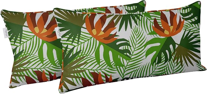 Indoor/Outdoor Polyester Fabric Lumbar Pillow Cover, All-Weather Waterproof Rectangular Cushion Case for Patio Furniture, 12 x 18 Set of 2 - Tropical-61