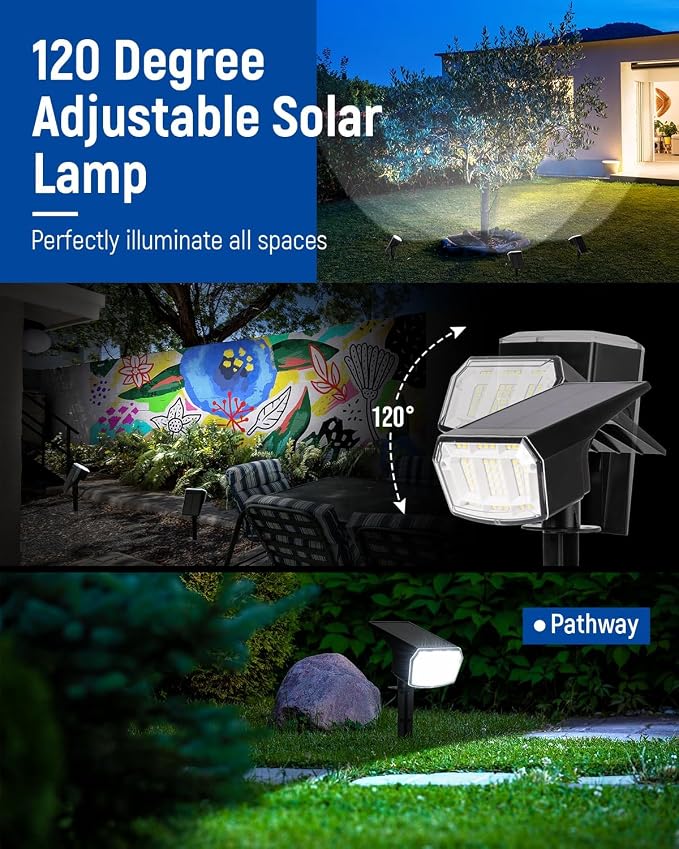Solar Spot Lights Outdoor Waterproof, Solar Spotlights 10 Pack Cool White | 63 LED 3 Lighting Modes Solar Landscape Spotlights for Yard, Garden, Backyard, Driveway, Pathway, Wall, House, Garage