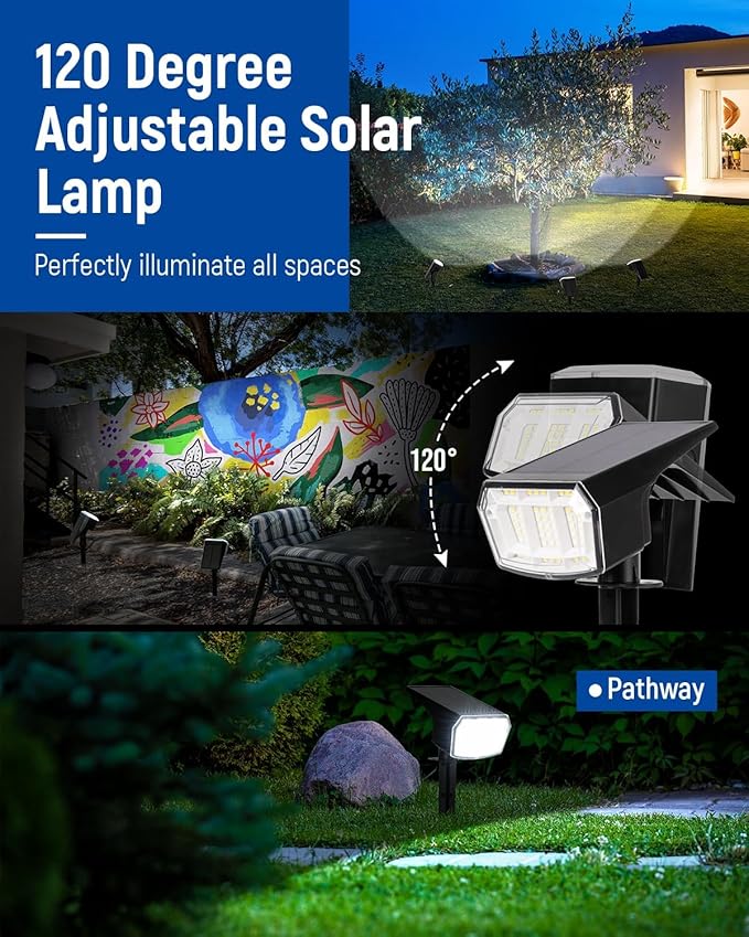 Solar Spot Lights Outdoor Waterproof, Solar Spotlights 12 Pack Cool White | 63 LED 3 Lighting Modes Solar Landscape Spotlights for Yard, Garden, Backyard, Driveway, Pathway, Wall, House, Garage
